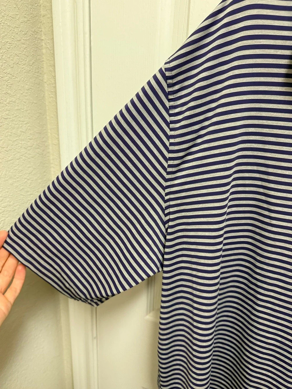 Peter Millar Purple and Grey Striped TCU Polo